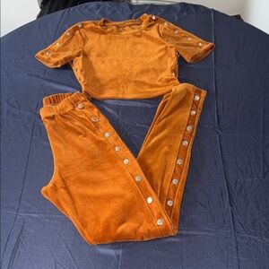 Daisy Orange Button-Accent Jogger Set